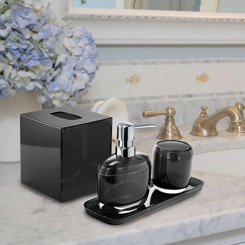 Sleek and Shiny Black Acrylic Bathroom Set