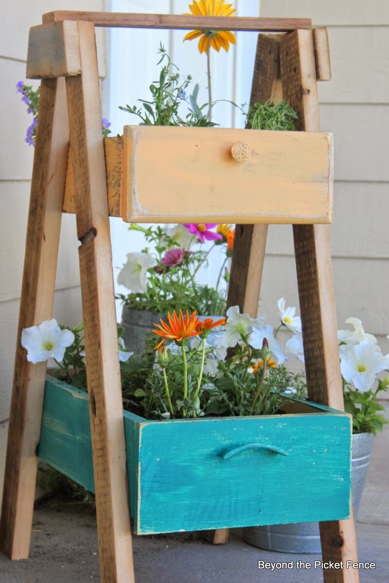 Whimsical Repurposed Ladder Plant Shelf