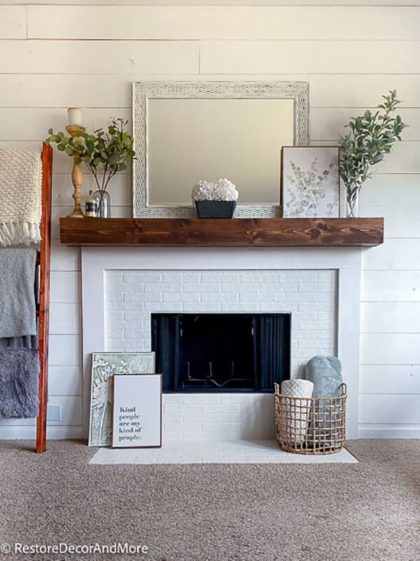 All White DIY Fake Fireplace Idea