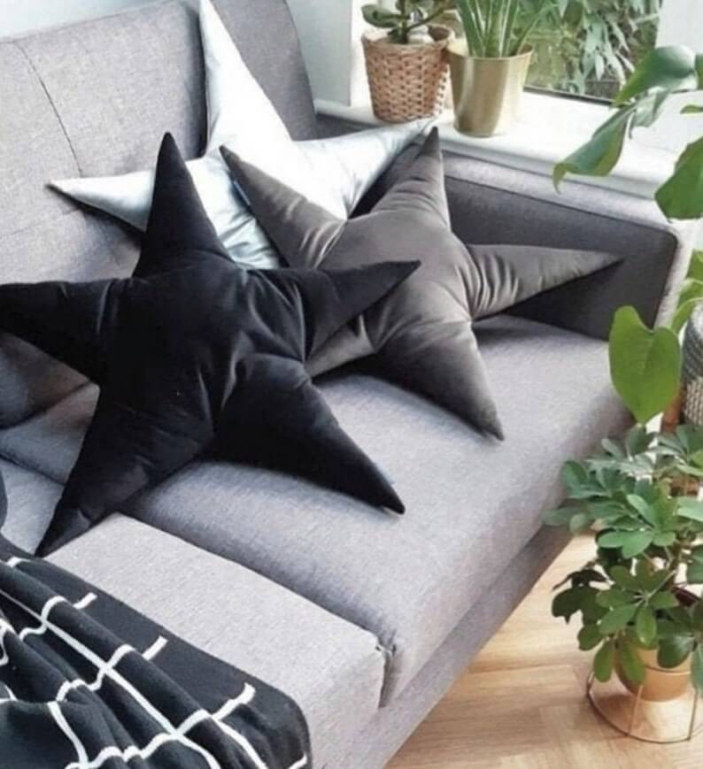 Black Velvet Star Accent Pillow