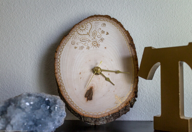Rustic Bohemian Wood Slice Clock