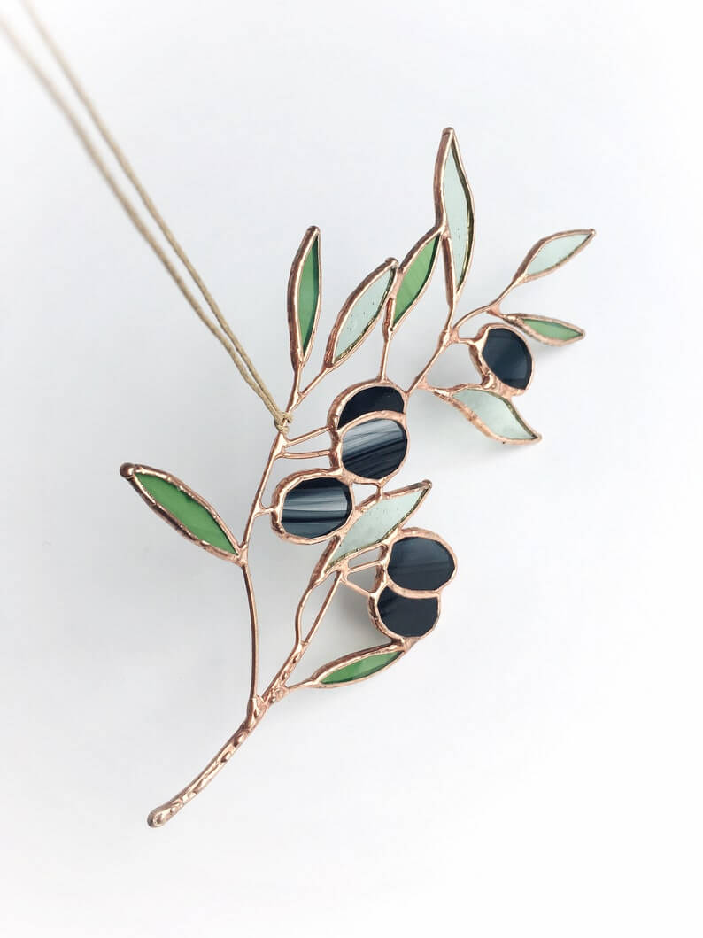 Elegant Stained Glass Olive Branch Suncatcher