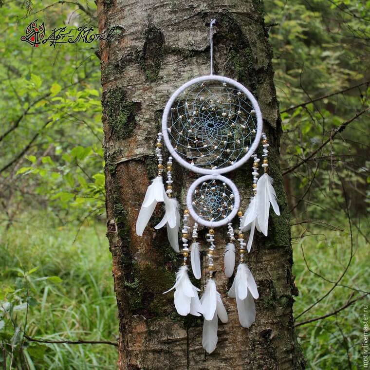 White and Gold DIY Double Dream Catcher
