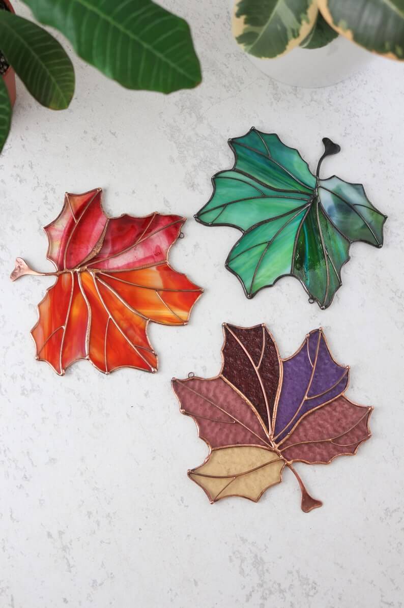 Gorgeous Maple Leaf Stained Glass Suncatcher