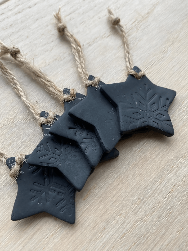 Charcoal Clay Black Star Ornament Tags