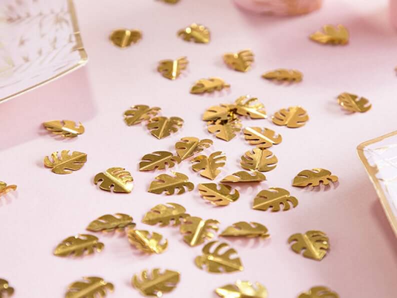 Glittery Golden Miniature Monstera Leaf Confetti
