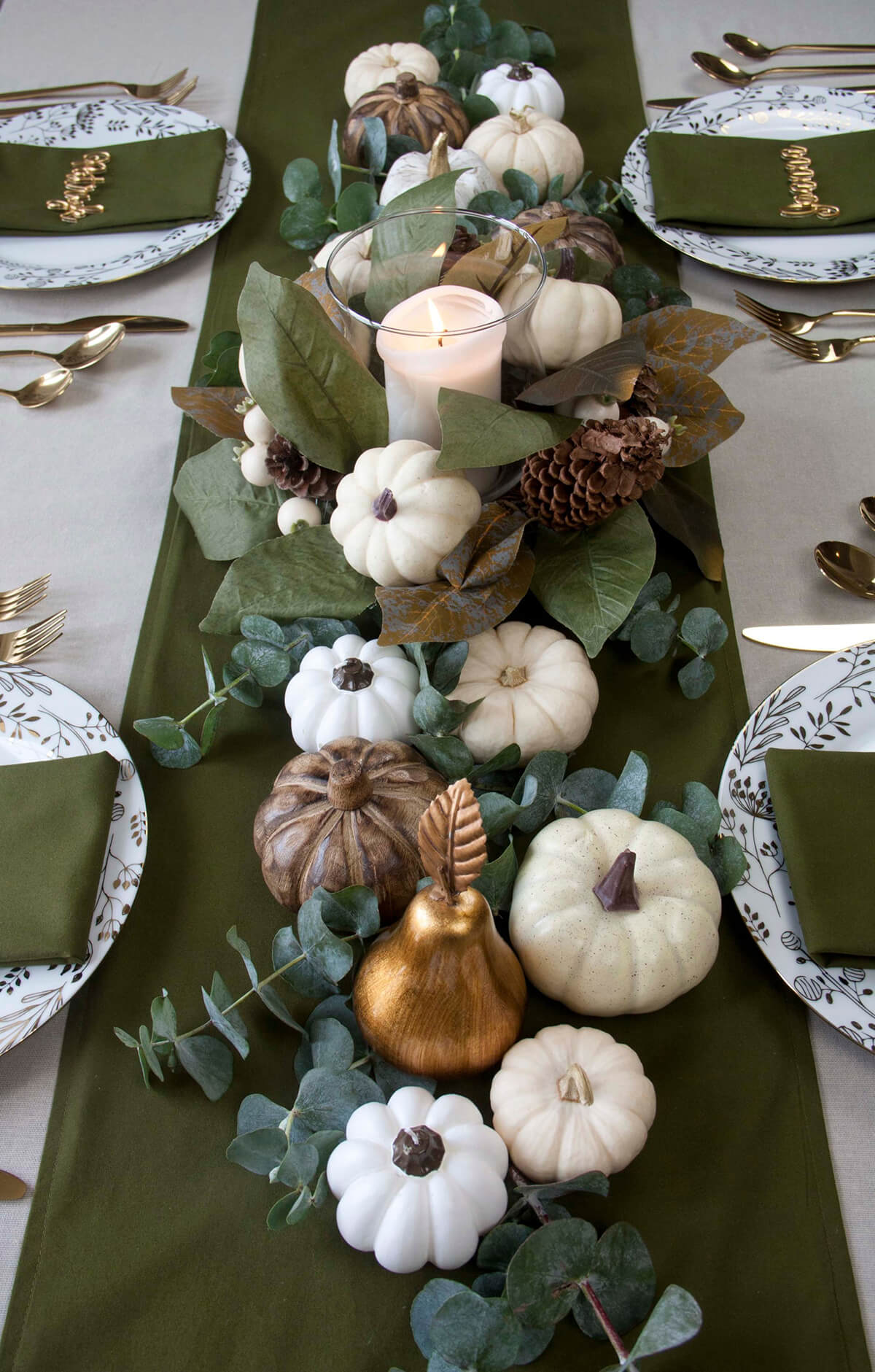 Green and Gold Festive Fall Table Runner