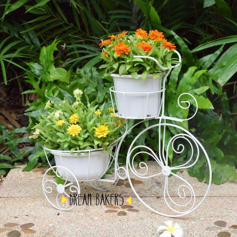 Vintage Tricycle Wrought Iron Plant Stand