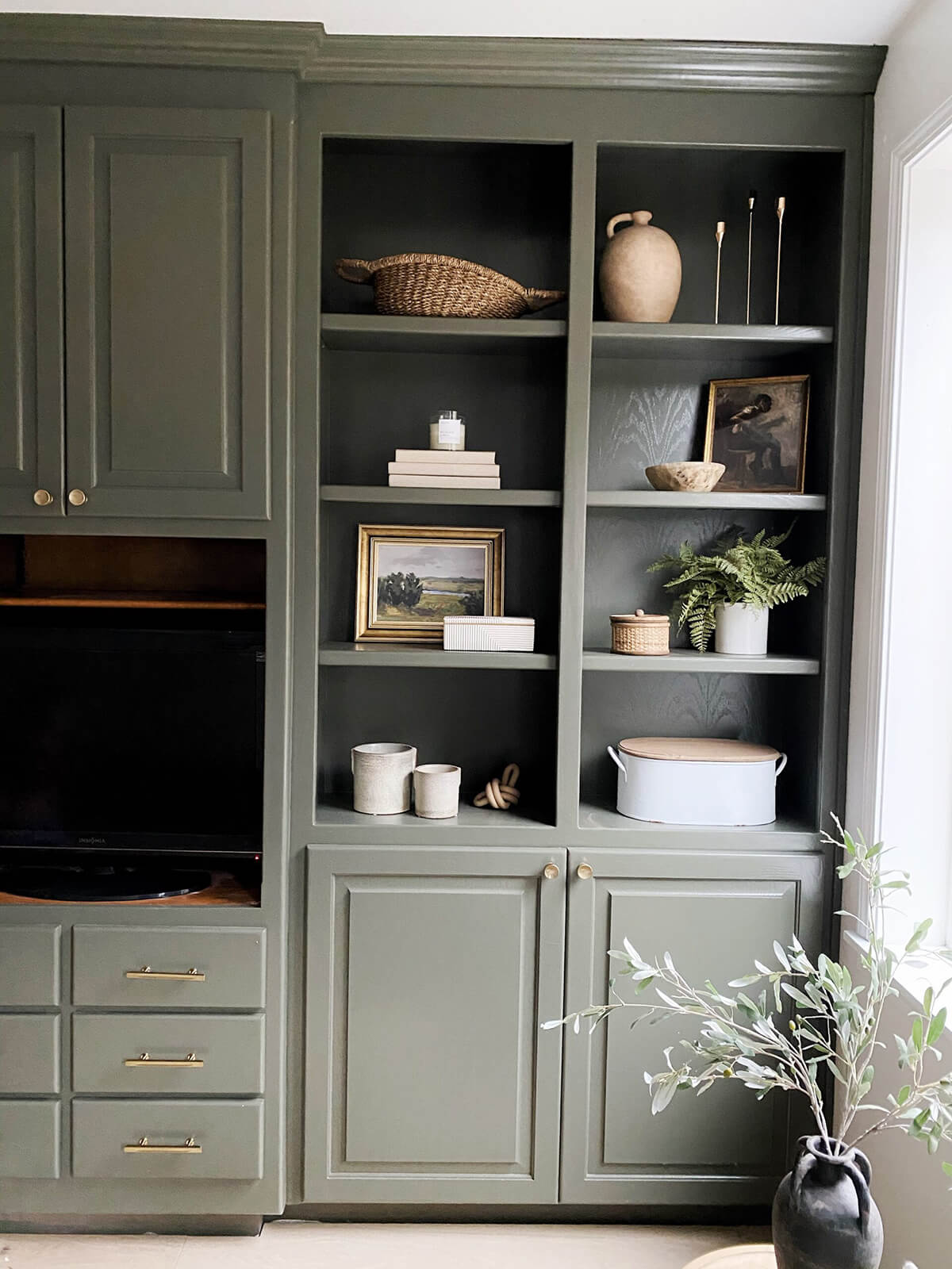 Ripe Olive Green Painted Wooden Cabinets