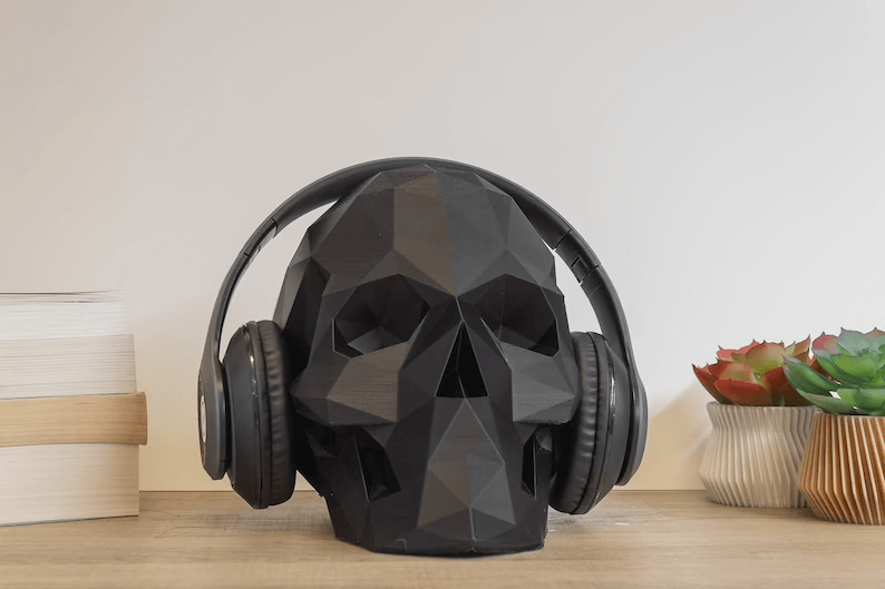 Black Poly Skull Headphone Holder
