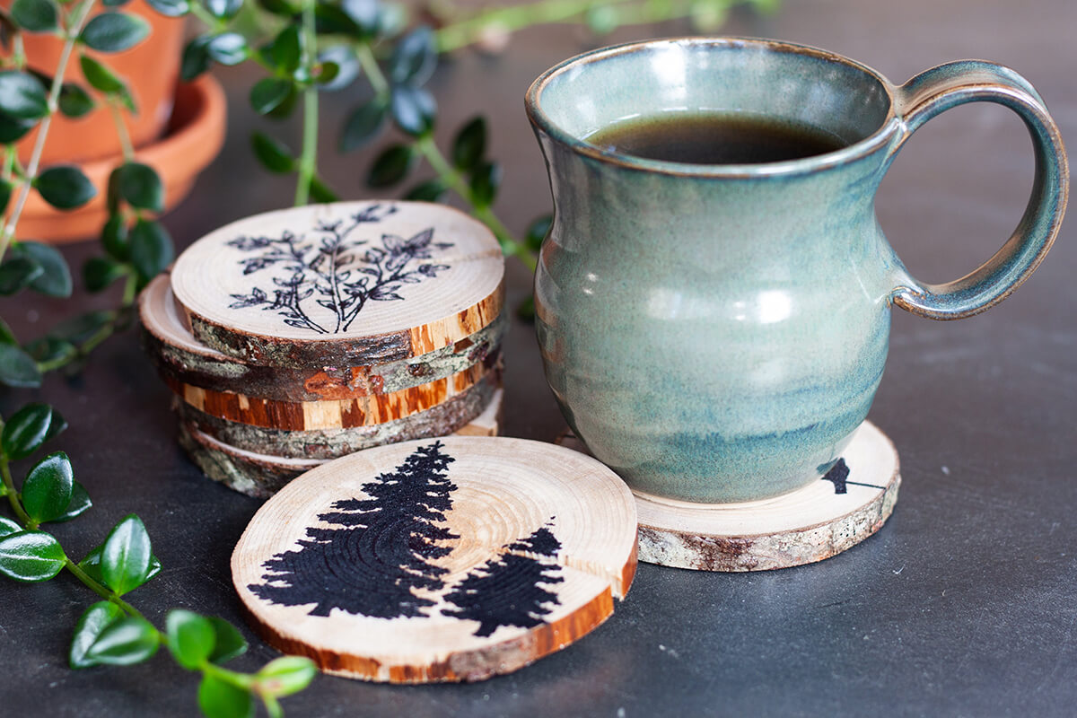 DIY Wood Slice Stenciled Coasters