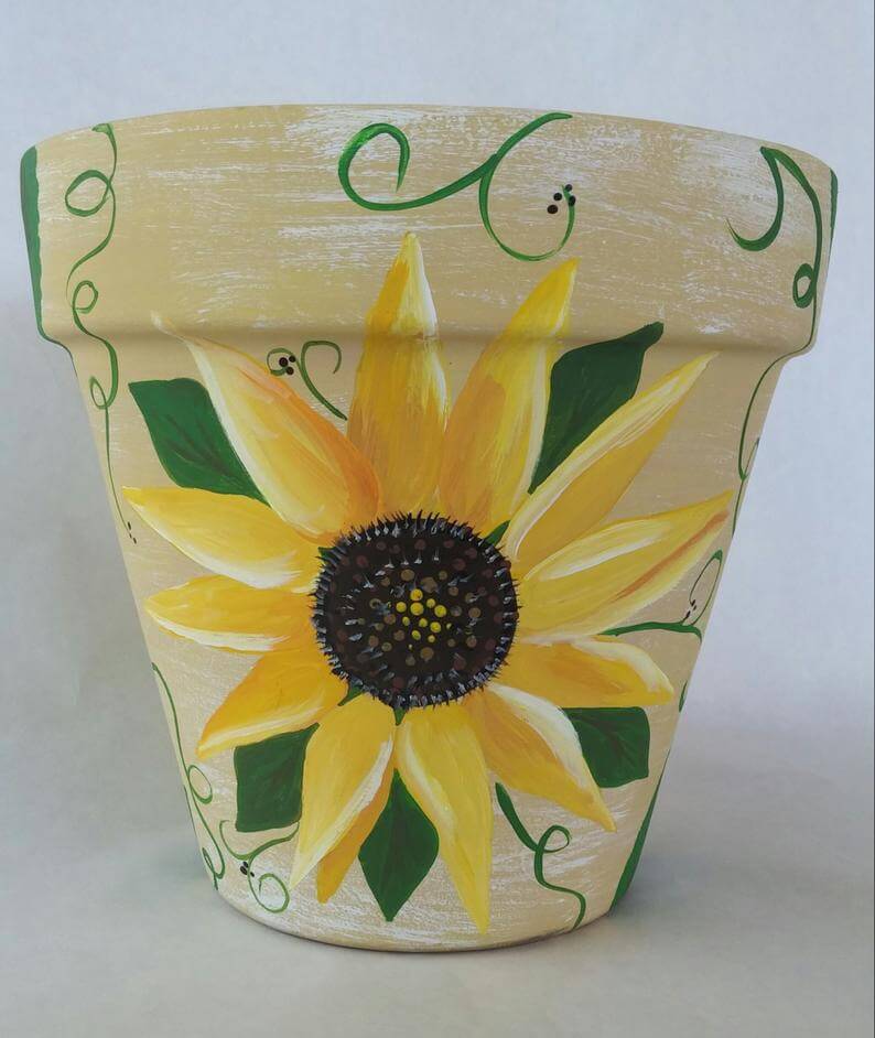 Cheery Hand Painted Sunflower Planter