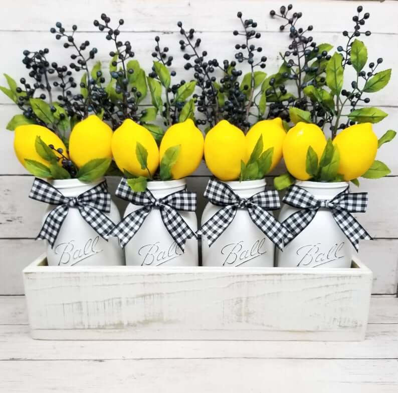 Black and White Plaid with Lemon Jars