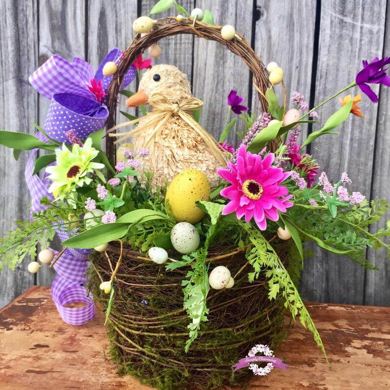 Decorative Mossy and Pastel Easter Basket