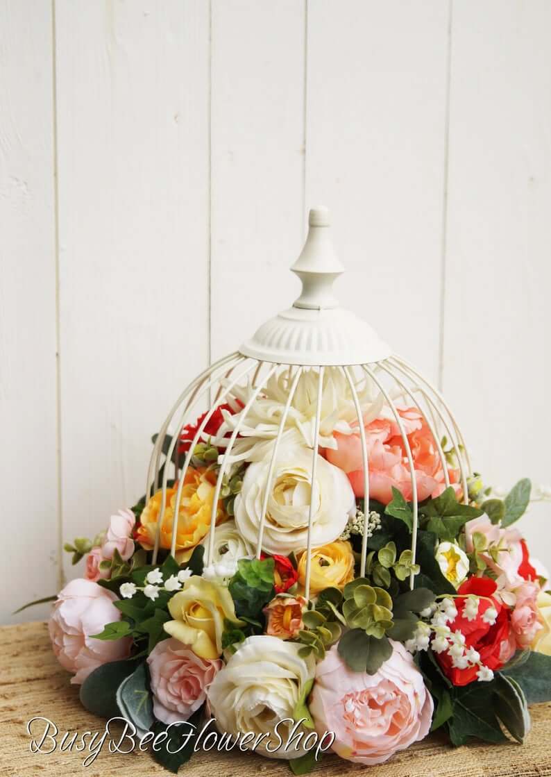 Full of Flower Buds Stuffed Birdcage Cloches