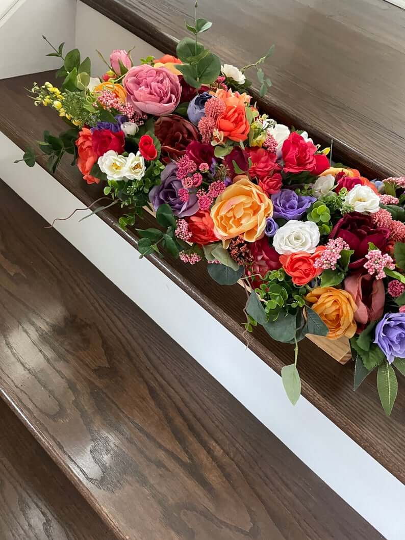 Overstuffed Floral Wooden Window Box