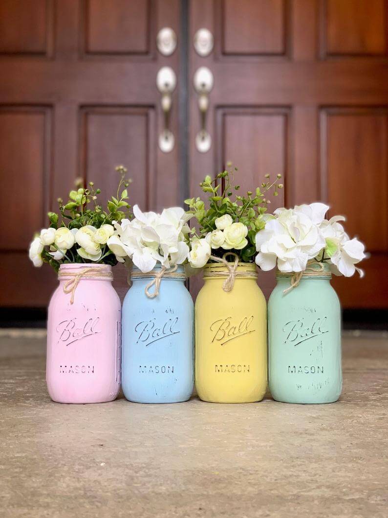 Pastel Easter Colored Painted Mason Jar