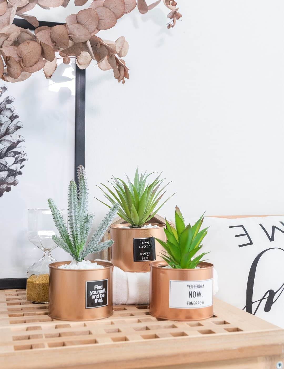 Faux Potted Plants in Bronze Colored Can