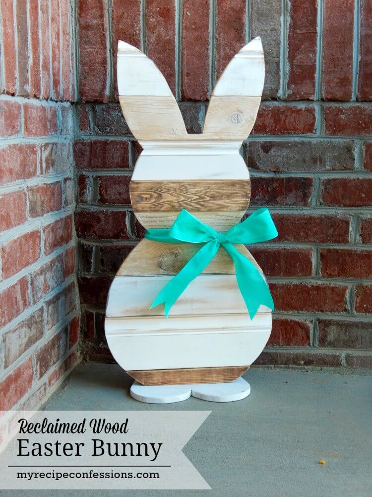 Standing Wooden Bunny Cut-out with Ribbon