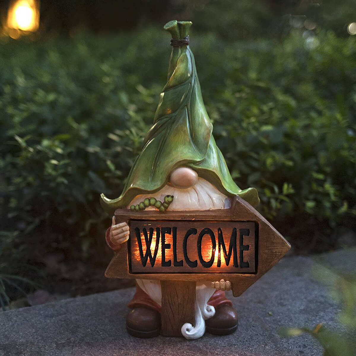 Solar Light Garden Gnome Welcome Sign