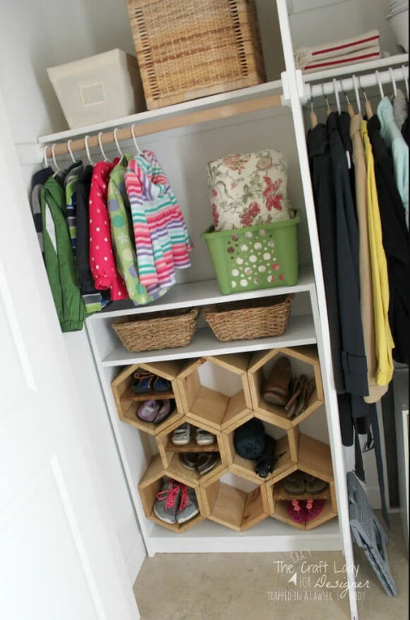 Fun Hexagonal Wooden Shoe Rack