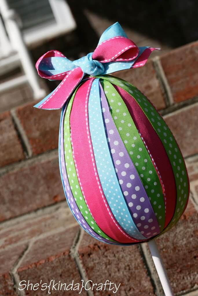 Pastel and Polka Dot Grosgrain Ribbon Egg Yard Decoration