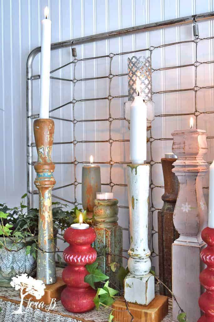 Furniture Leg Candle Holders with Metal Lampshades
