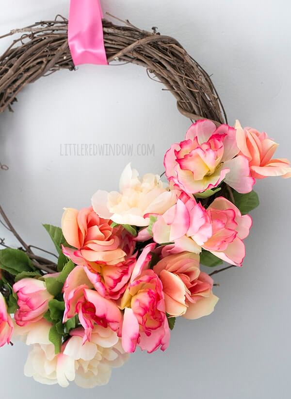 Blushing Pink Grapevine and Ribbon Wreath