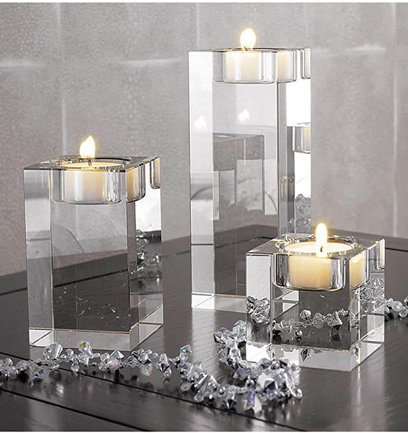 Dainty Crystal Candle Holder Set