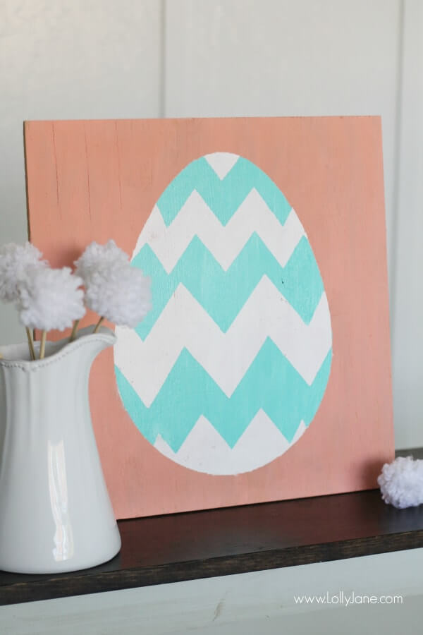 Hand-Painted Chevron Pastel Egg Wood Sign