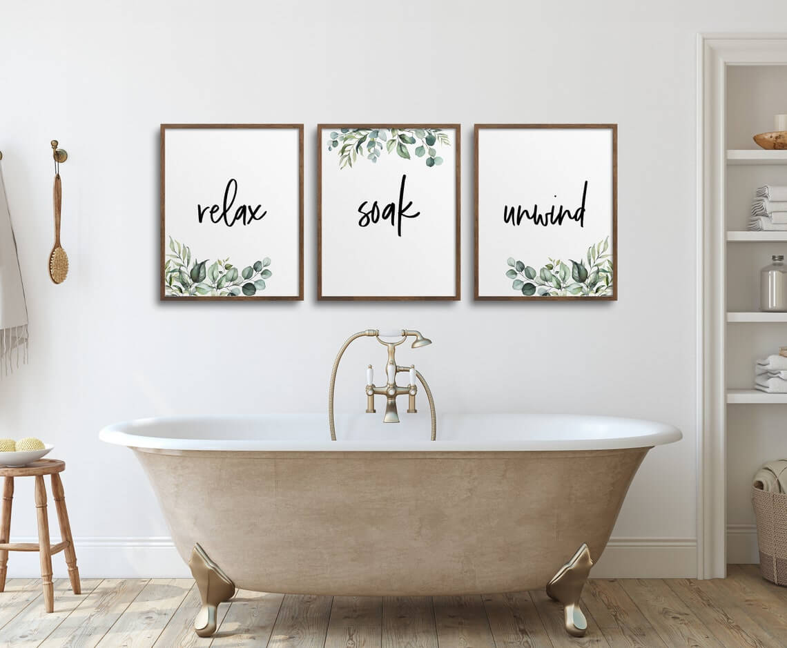 Beautiful Scripted Trio of Relaxing Bath Signs
