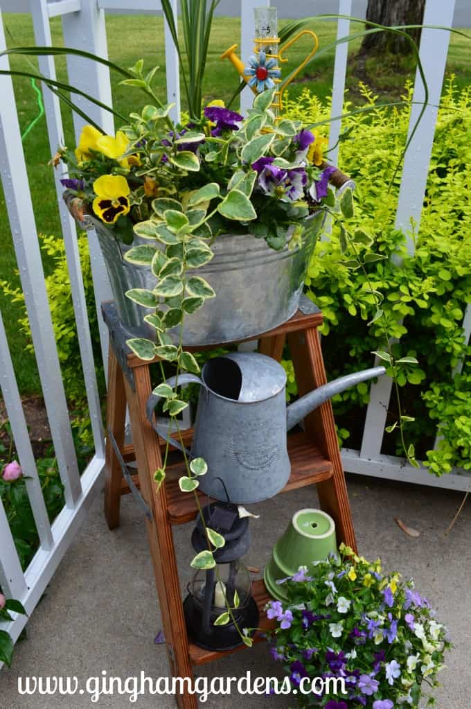 The Perfect Spring Vignette Using a Step Ladder