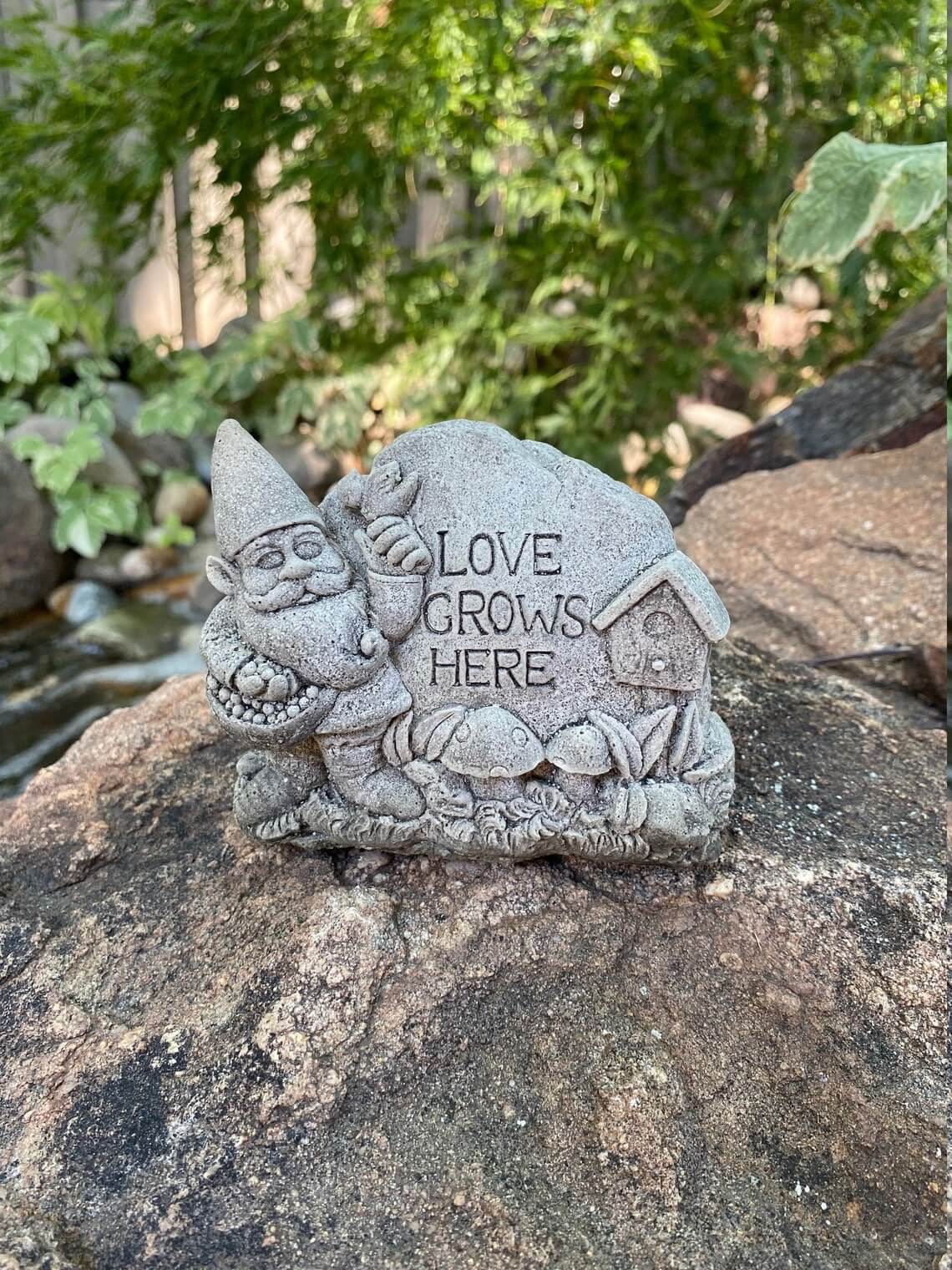Loves Grows Here Garden Gnome Stone