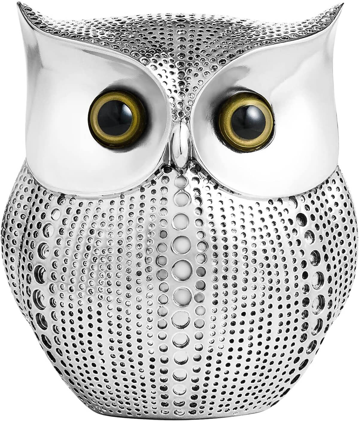 Silver Owl Statue with Circular Accents