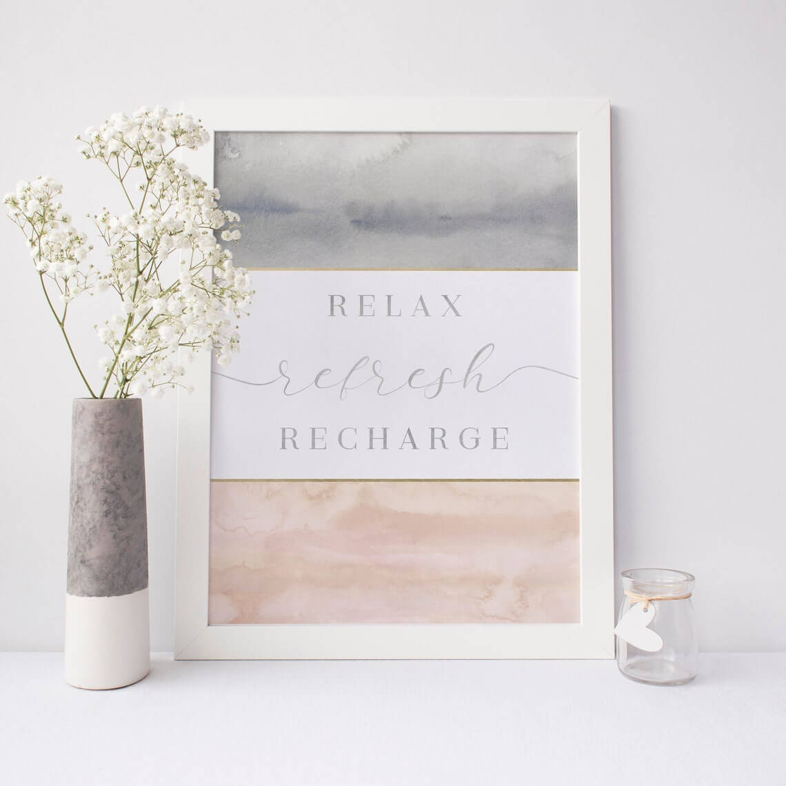 Watercolor Relax Refresh Recharge Spa Bath Decor