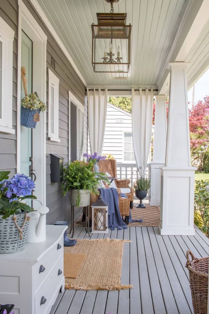 Lavender and Wicker Porch with Hanging Lantern