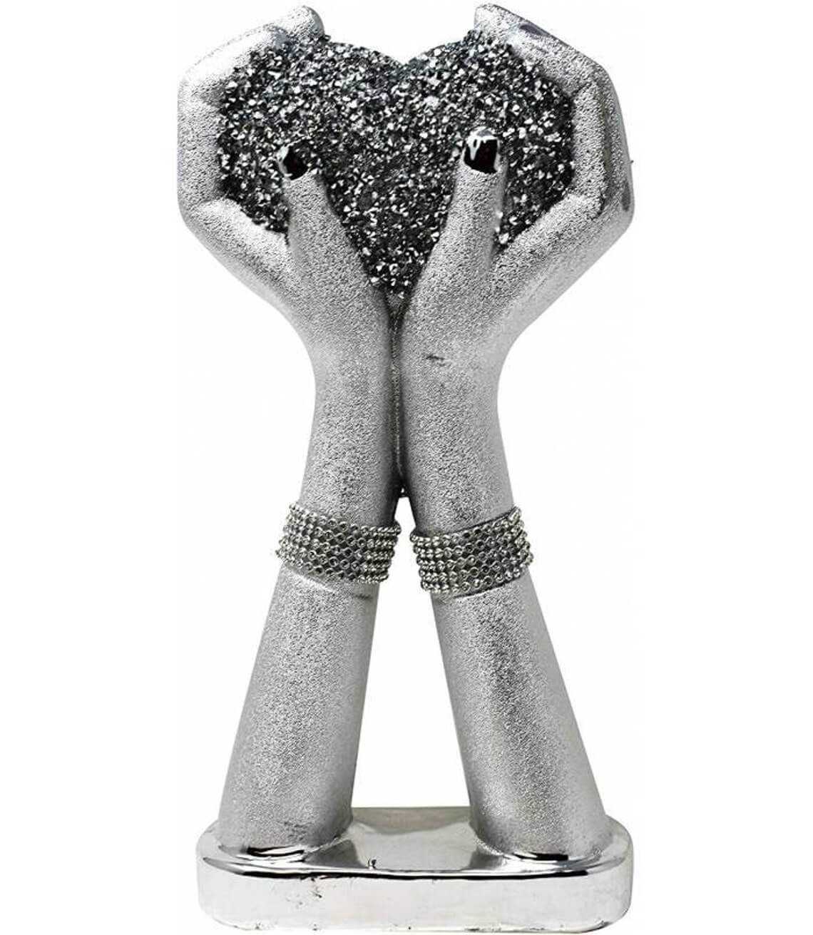 Silvery Crushed Diamond Heart Sculpture