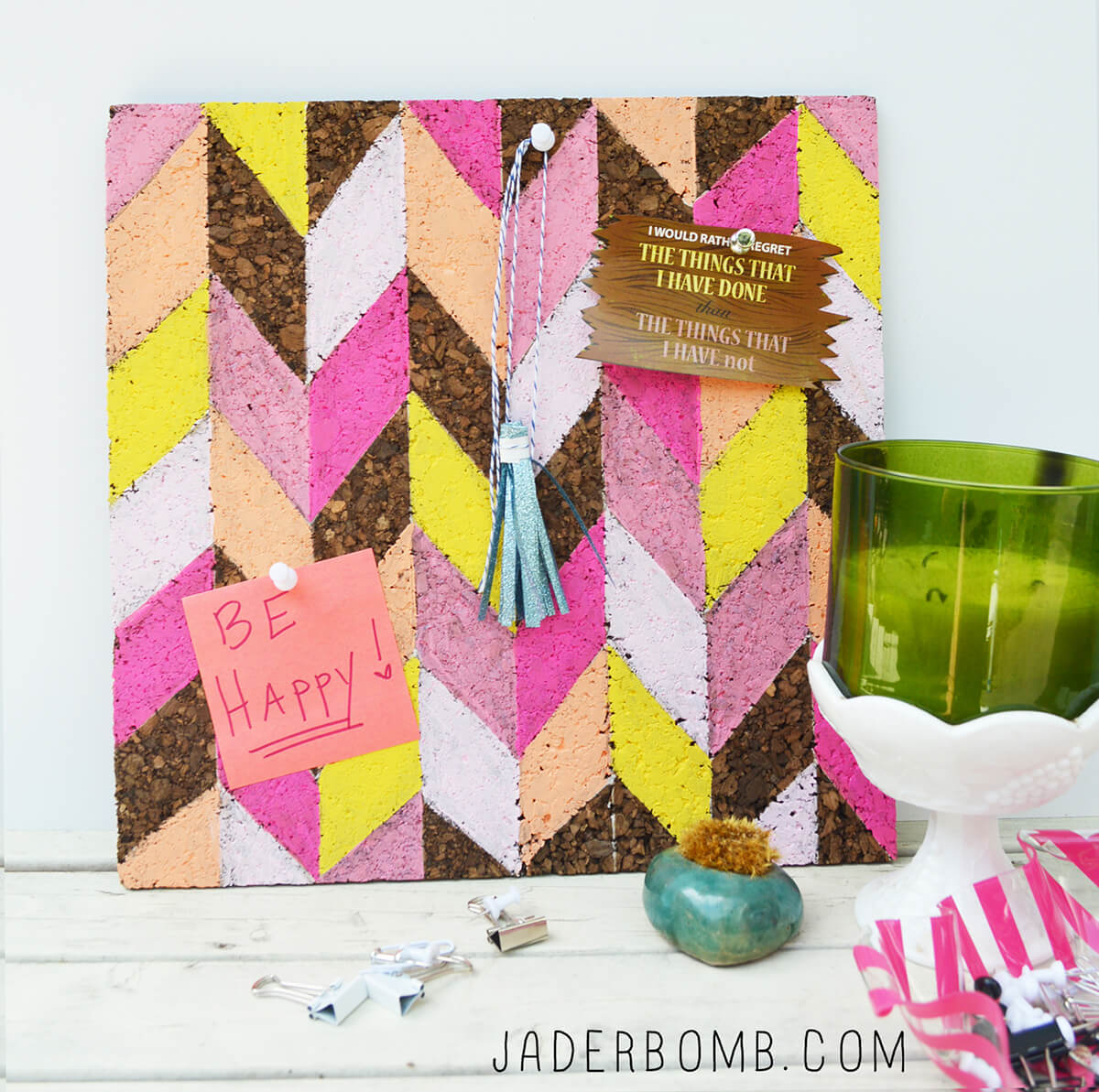 Gorgeous and Bright Chevron Painted Corkboard