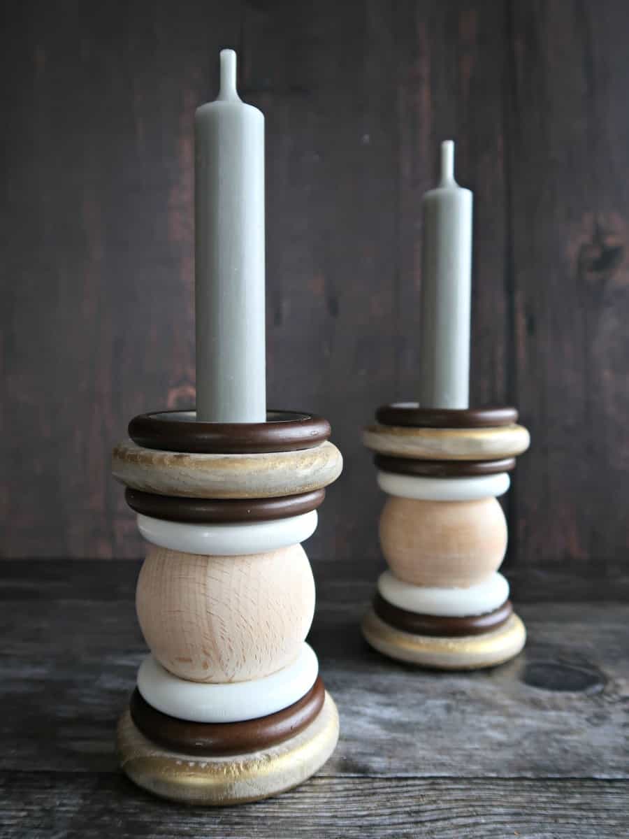 Curtain Ring and Sphere Wooden Candle Holder