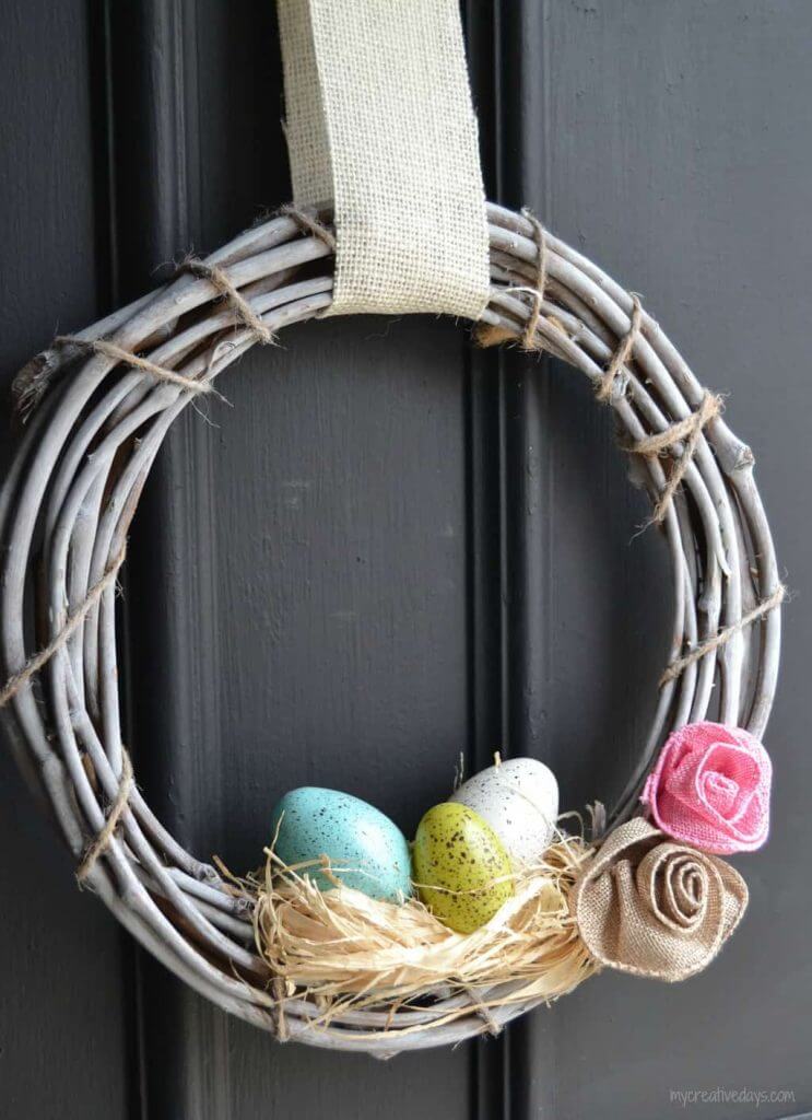 Speckled Spring Eggs on White Grapevine Wreath