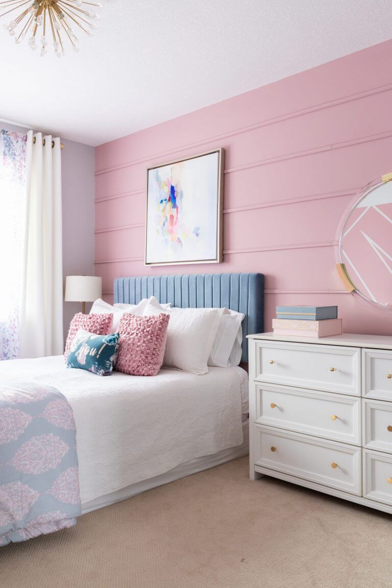 Muted Colors Pastel with Gold Accent Bedroom — Homebnc