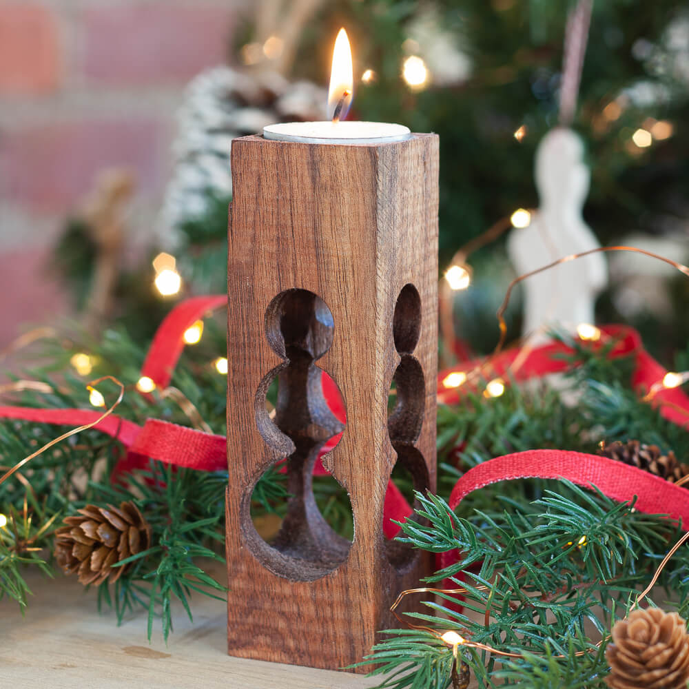 Circular Silhouettes in a Walnut Candle Holder