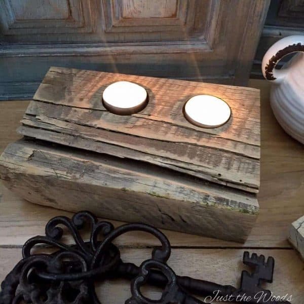 Rustic Barn Wood Tea Light Candle Holder