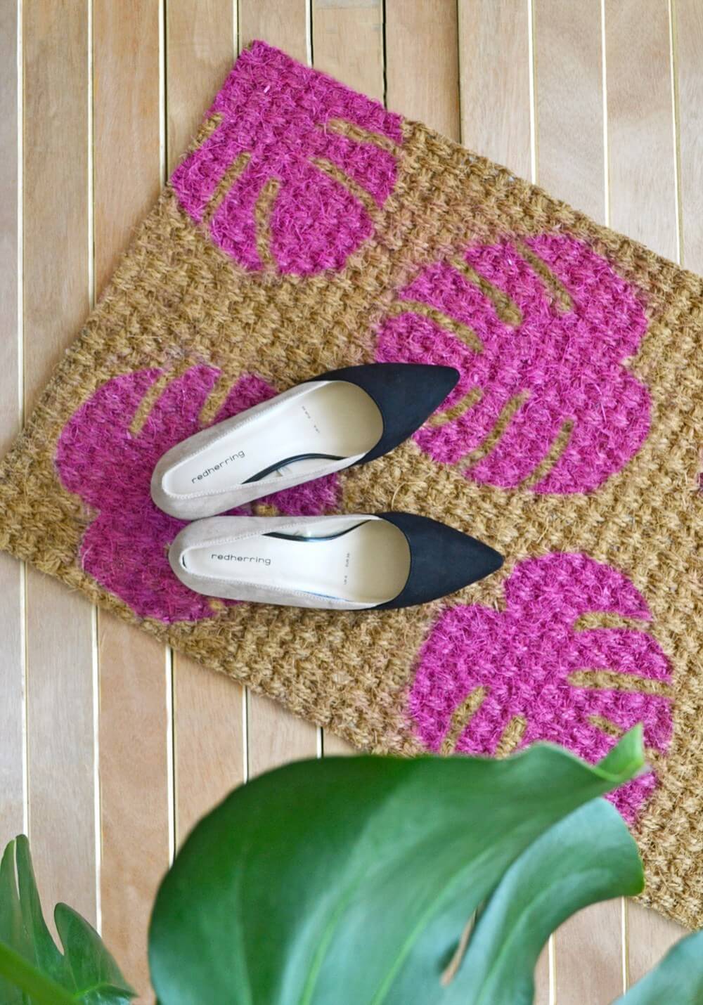 Pink Monstera Plant Printed Doormat