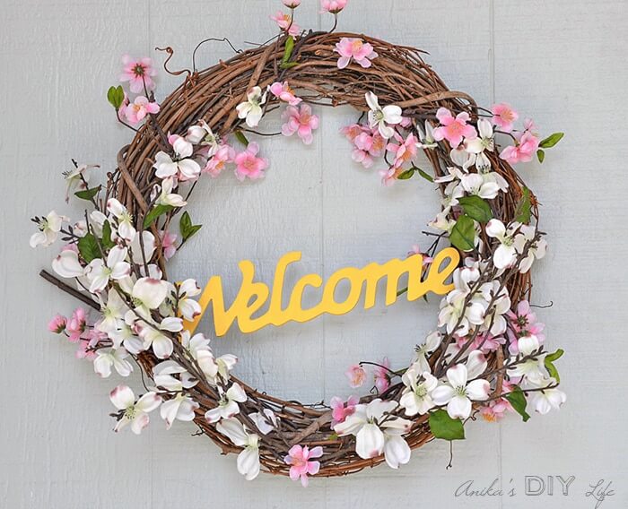 Cherry Blossom and Dogwood Grapevine Welcome Wreath