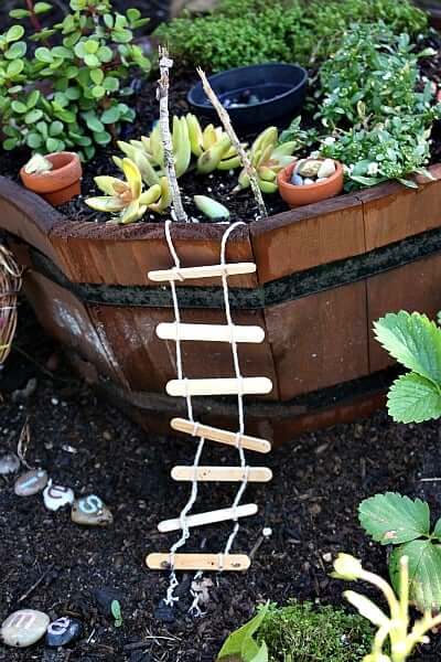 Wooden Planter Fairy Garden with Ladder