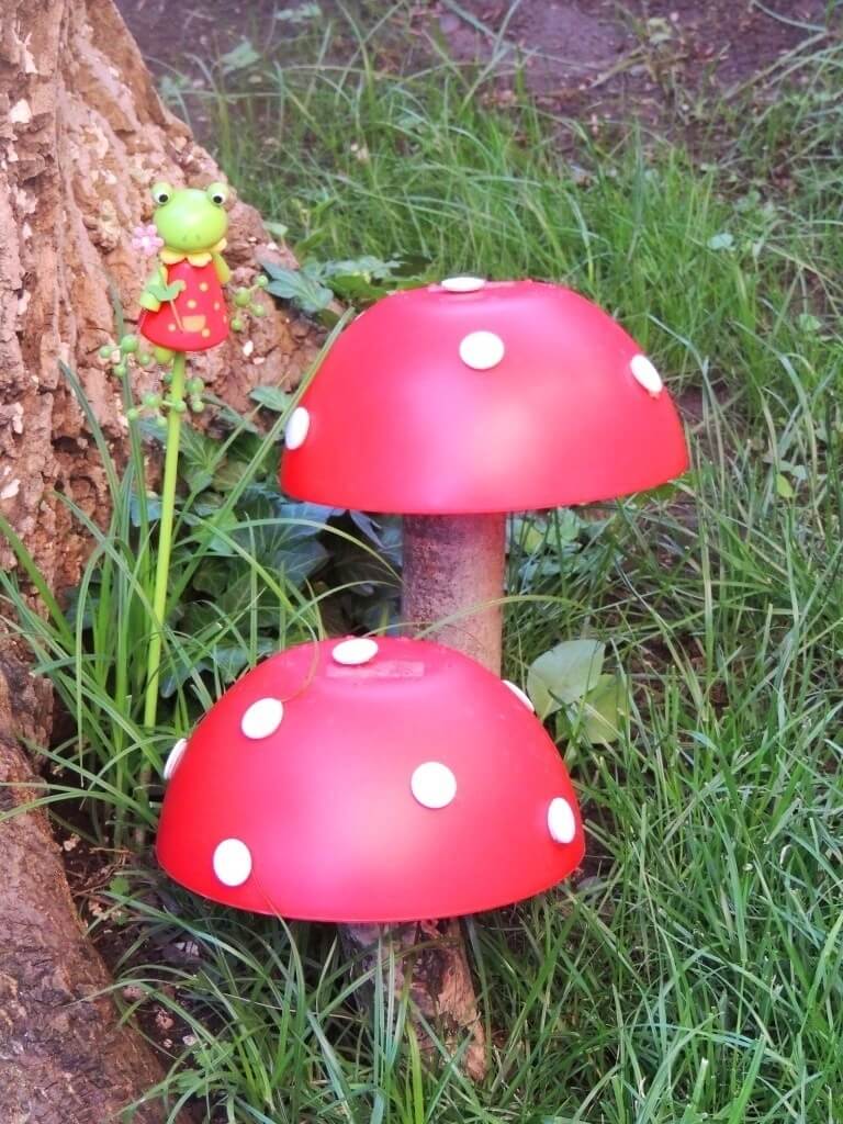 Creative Branch and Painted Bowl Mushrooms