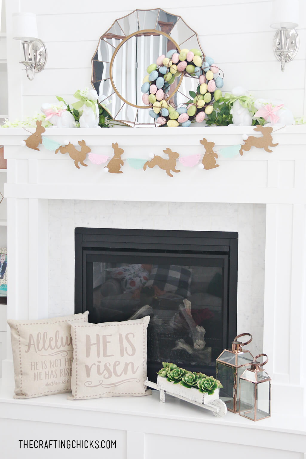 Pastel Doily and Running Rabbit Garland