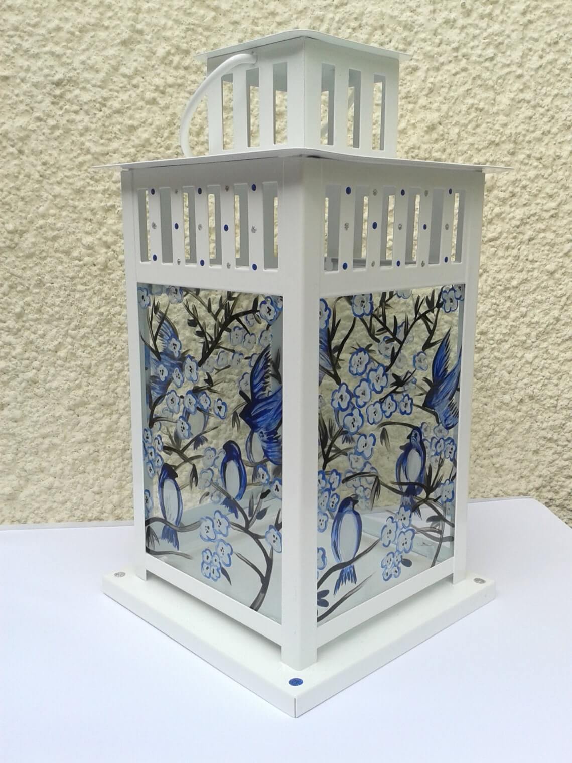 Hand-Painted Bluebirds and Blossoms Lantern