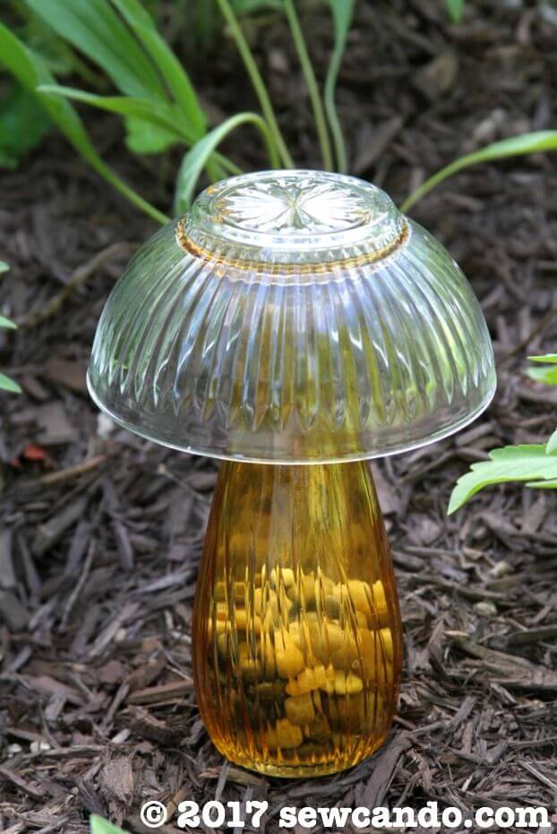 Beautiful DIY Glass Garden Mushrooms